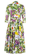 Aster Dress Shirt Collar 3/4 Sleeve Midi Length Cotton Musola (Fruit Farm)