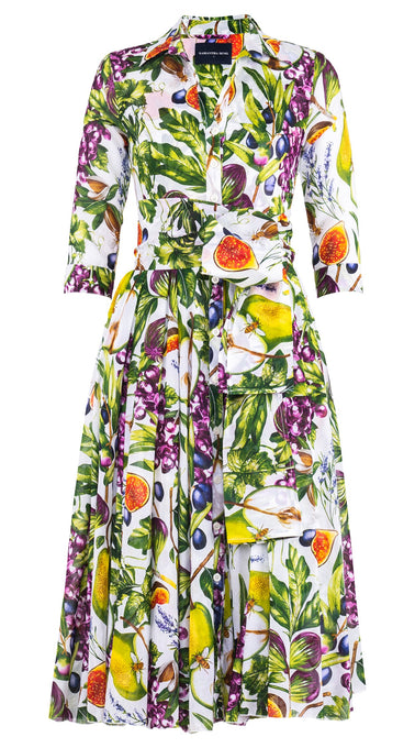Aster Dress Shirt Collar 3/4 Sleeve Midi Length Cotton Musola (Fruit Farm)