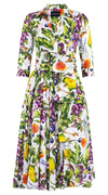 Aster Dress Shirt Collar 3/4 Sleeve Midi Length Cotton Musola (Fruit Farm)