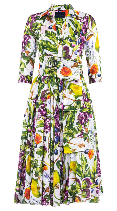 Aster Dress Shirt Collar 3/4 Sleeve Midi Length Cotton Musola (Fruit Farm)