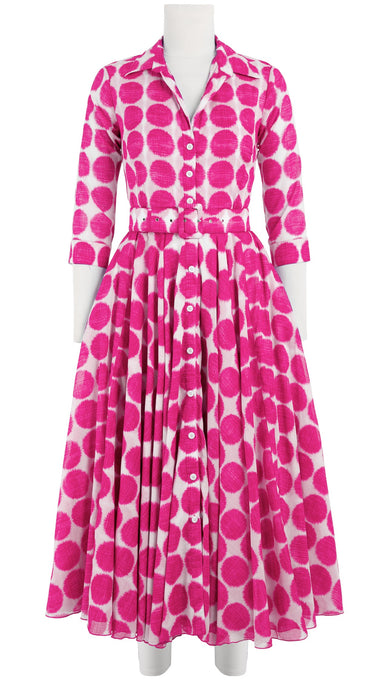 Aster Dress Shirt Collar 3/4 Sleeve Midi Length Cotton Musola (Fuzzy Dots Small)