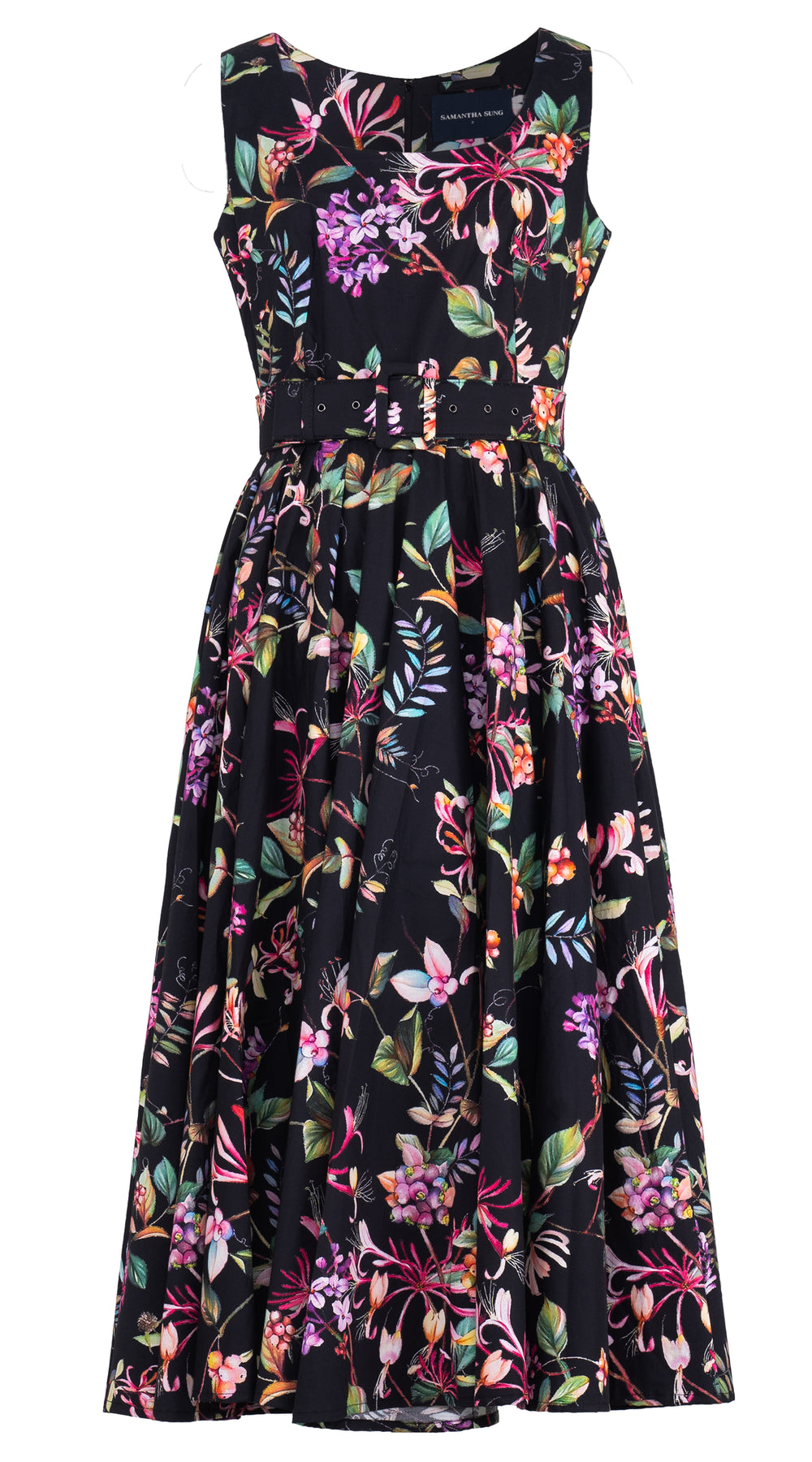 Abelia Dress U Neck Sleeveless Midi Length Poplin (Gallerie Summer Bouquet)
