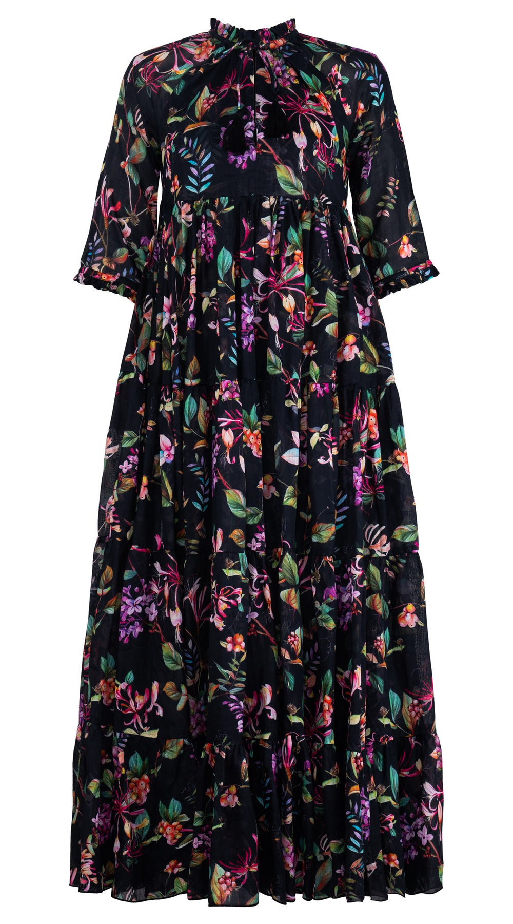 Eden Dress Crew Neck 3/4 Sleeve Maxi Length Ramie (Gallerie Summer Bouquet)