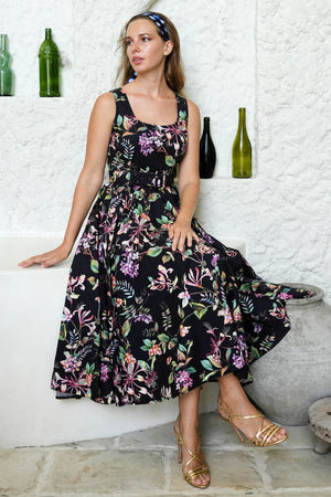 Abelia Dress U Neck Sleeveless Midi Length Poplin (Gallerie Summer Bouquet)