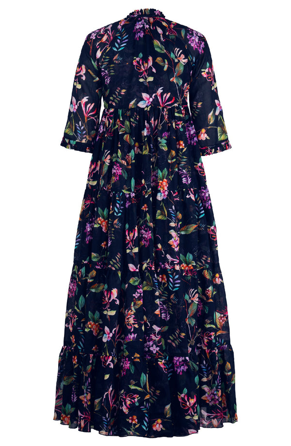 Eden Dress Crew Neck 3/4 Sleeve Maxi Length Cotton Musola (Gallerie Summer Bouquet)
