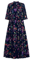 Eden Dress Crew Neck 3/4 Sleeve Maxi Length Ramie (Gallerie Summer Bouquet)