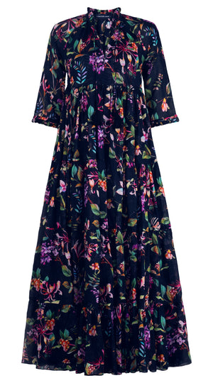 Eden Dress Crew Neck 3/4 Sleeve Maxi Length Ramie (Gallerie Summer Bouquet)