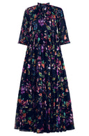 Eden Dress Crew Neck 3/4 Sleeve Maxi Length Cotton Musola (Gallerie Summer Bouquet)