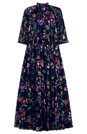 Eden Dress Crew Neck 3/4 Sleeve Maxi Length Cotton Musola (Gallerie Summer Bouquet)