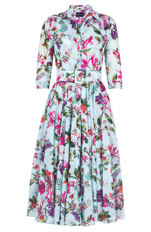 Aster Dress Shirt Collar 3/4 Sleeve Midi Length Cotton Musola (Gallerie Summer Bouquet)