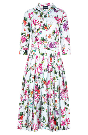 Audrey Dress #2 Shirt Collar 3/4 Sleeve Midi Length Cotton Stretch (Gallerie Summer Bouquet)
