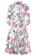 Audrey Dress #2 Shirt Collar 3/4 Sleeve Regular Length Cotton Stretch (Gallerie Summer Bouquet)