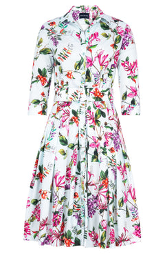 Audrey Dress #2 Shirt Collar 3/4 Sleeve Regular Length Cotton Stretch (Gallerie Summer Bouquet)