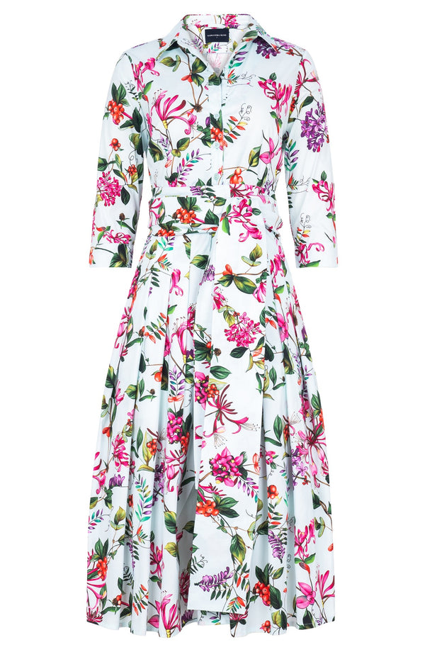 Audrey Dress #2 Shirt Collar 3/4 Sleeve Midi Length Cotton Stretch (Gallerie Summer Bouquet)