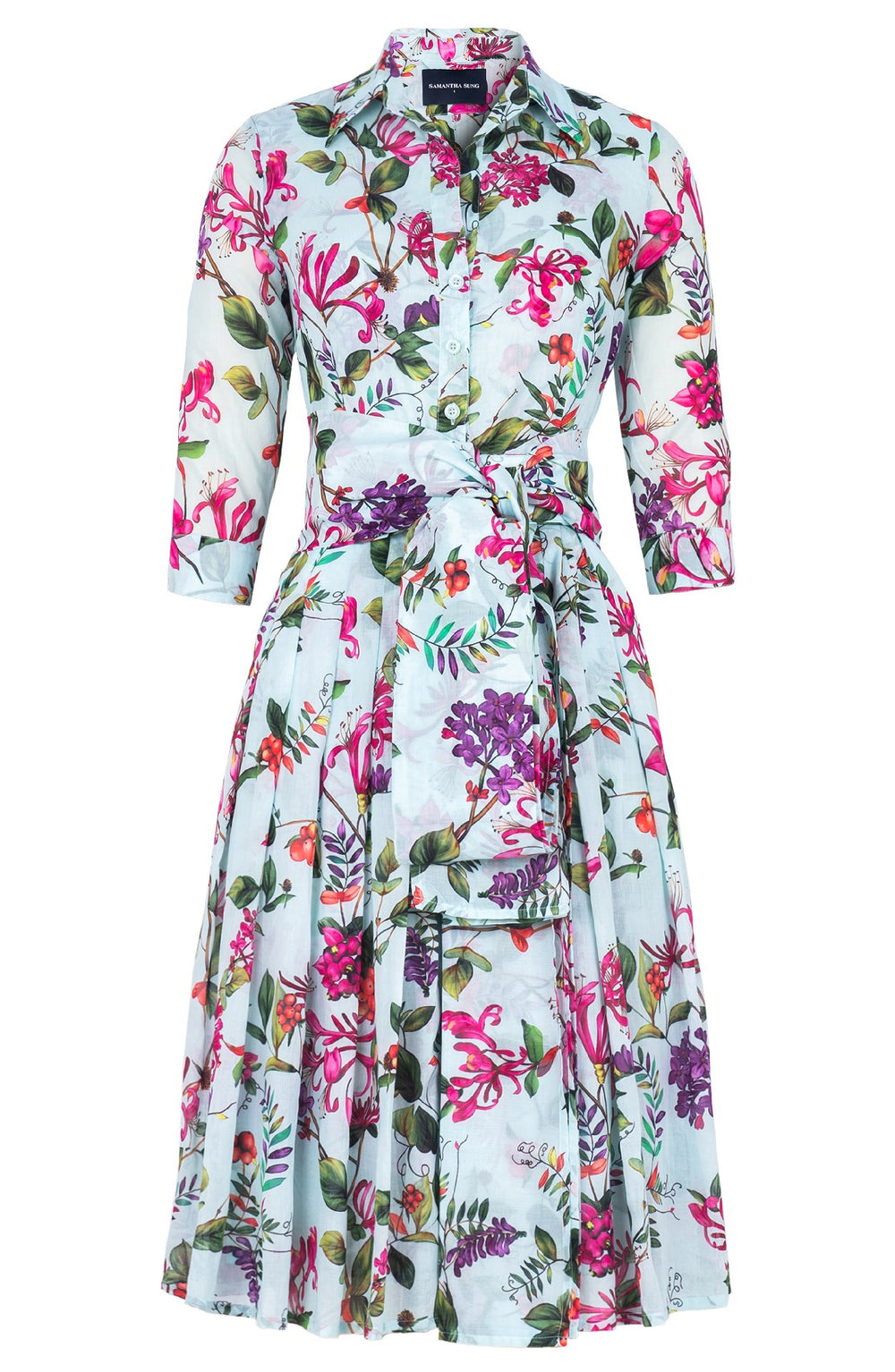 Audrey Dress #4 Shirt Collar 3/4 Sleeve Long Length Musola (Gallerie Summer Bouquet)