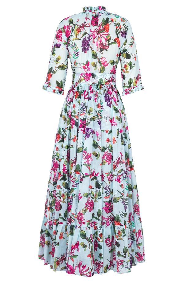 Eva Dress Crew Neck 3/4 Sleeve Maxi Length Cotton Musola (Gallerie Summer Bouquet)