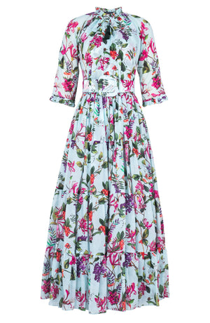 Eva Dress Crew Neck 3/4 Sleeve Maxi Length Cotton Musola (Gallerie Summer Bouquet)