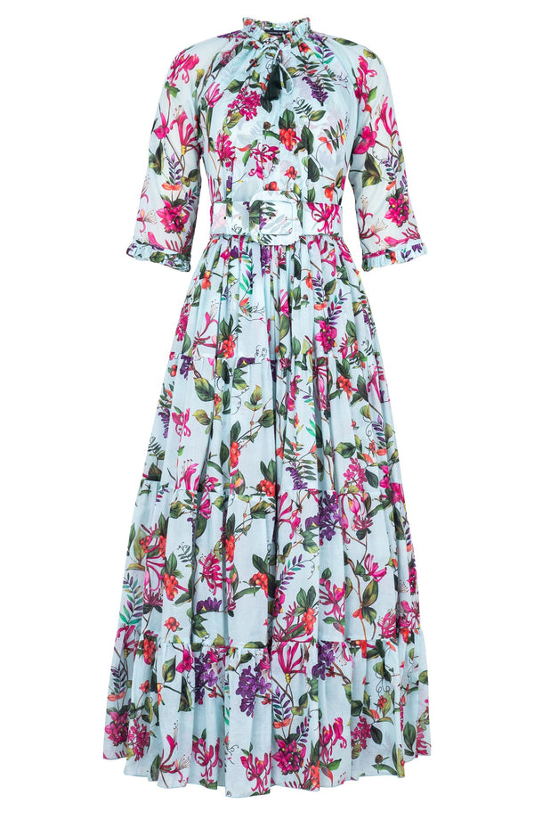 Eva Dress Crew Neck 3/4 Sleeve Maxi Length Cotton Musola (Gallerie Summer Bouquet)
