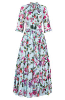Eva Dress Crew Neck 3/4 Sleeve Maxi Length Cotton Musola (Gallerie Summer Bouquet)