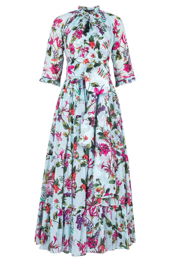 Eva Dress Crew Neck 3/4 Sleeve Maxi Length Cotton Musola (Gallerie Summer Bouquet)