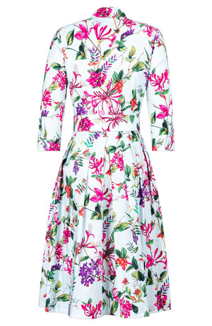 Audrey Dress #1 Shirt Collar 3/4 Sleeve Long Length Cotton Stretch (Gallerie Summer Bouquet)