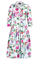 Audrey Dress #1 Shirt Collar 3/4 Sleeve Long Length Cotton Stretch (Gallerie Summer Bouquet)