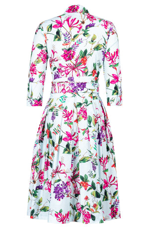 Audrey Dress #1 Shirt Collar 3/4 Sleeve Long Length Cotton Stretch (Gallerie Summer Bouquet)