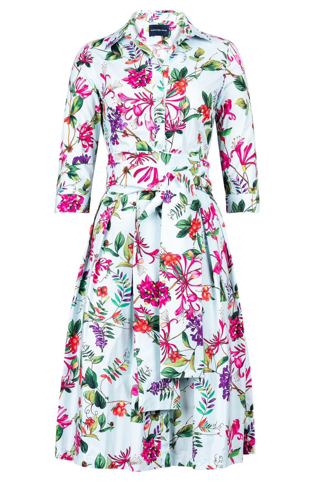 Audrey Dress #1 Shirt Collar 3/4 Sleeve Long Length Cotton Stretch (Gallerie Summer Bouquet)