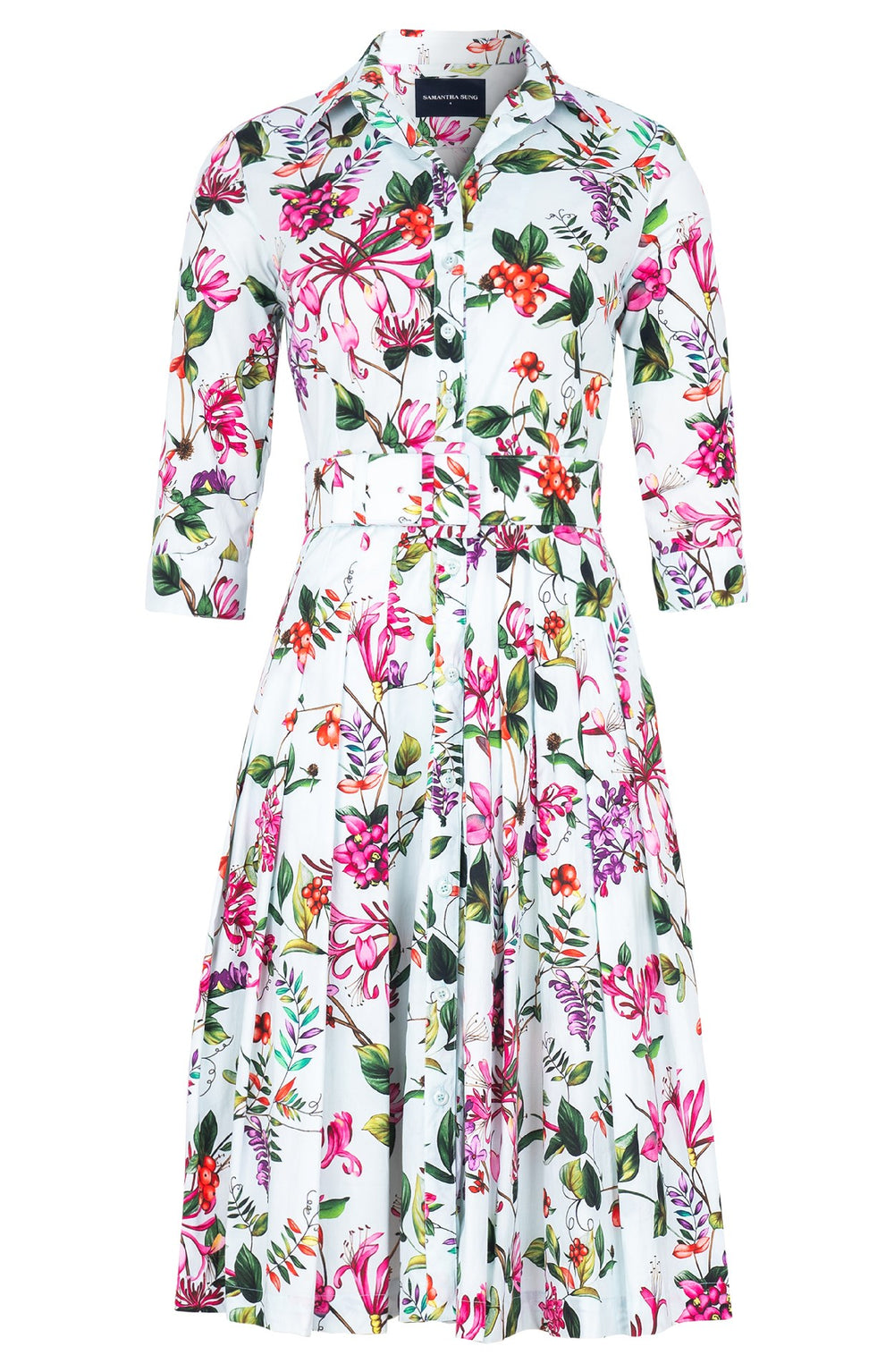 Audrey Dress #2 Shirt Collar 3/4 Sleeve Long Length Cotton Stretch (Gallerie Summer Bouquet)