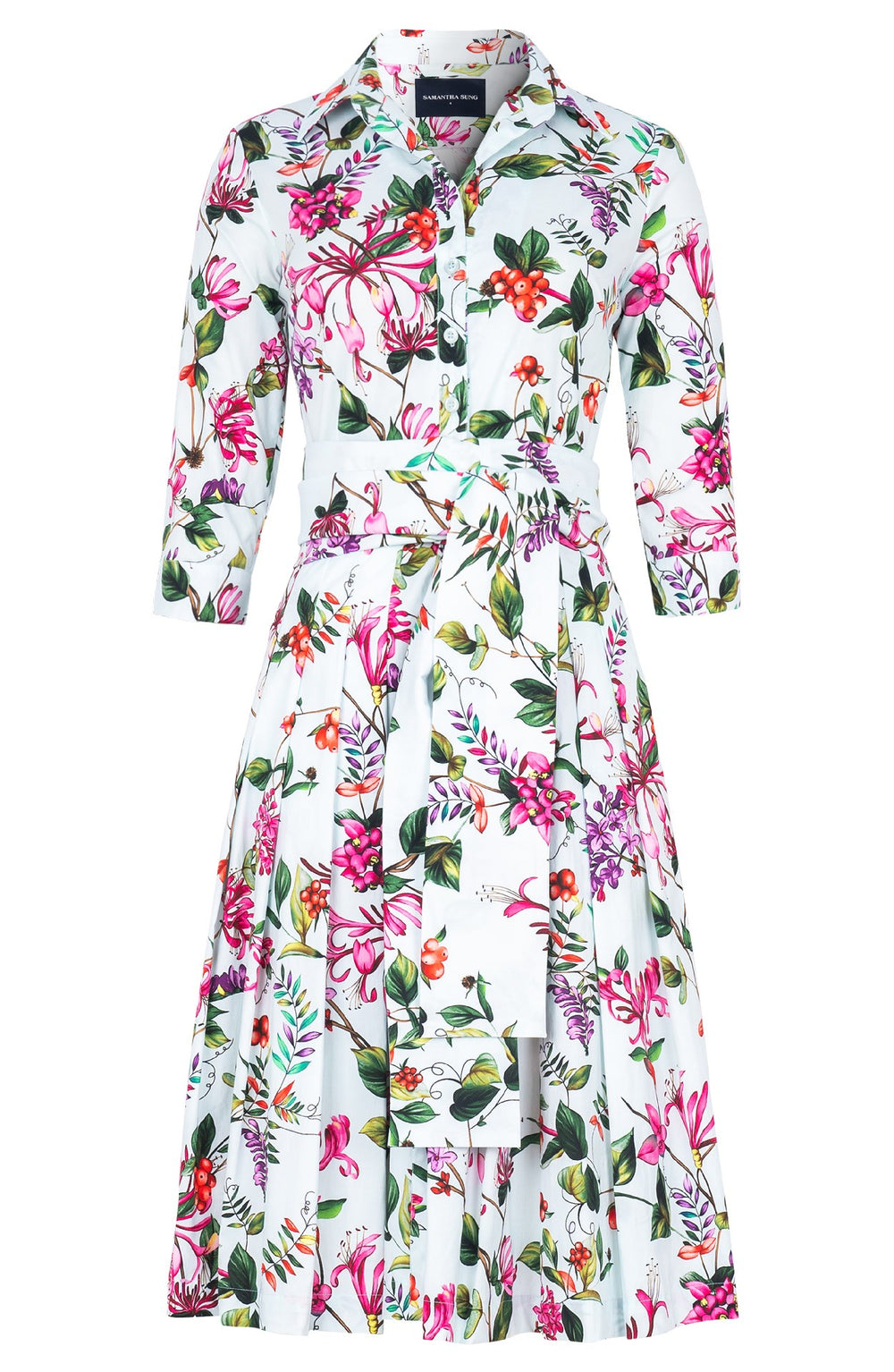 Audrey Dress #2 Shirt Collar 3/4 Sleeve Long Length Cotton Stretch (Gallerie Summer Bouquet)