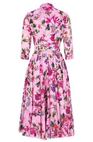 Aster Dress Shirt Collar 3/4 Sleeve Midi Length Cotton Musola (Gallerie Summer Bouquet)