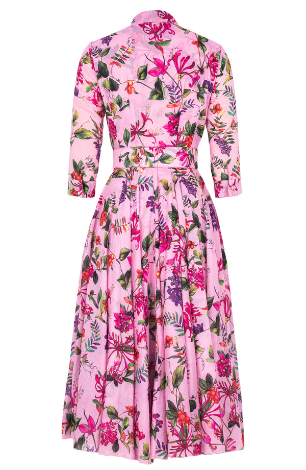 Aster Dress Shirt Collar 3/4 Sleeve Midi Length Cotton Musola (Gallerie Summer Bouquet)