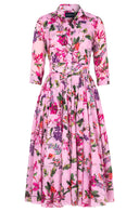 Aster Dress Shirt Collar 3/4 Sleeve Midi Length Cotton Musola (Gallerie Summer Bouquet)