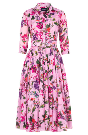 Aster Dress Shirt Collar 3/4 Sleeve Midi Length Cotton Musola (Gallerie Summer Bouquet)