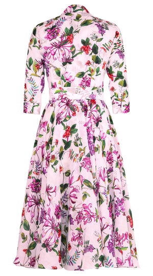 Aster Dress Shirt Collar 3/4 Sleeve Midi Length Ramie (Gallerie Summer Bouquet)