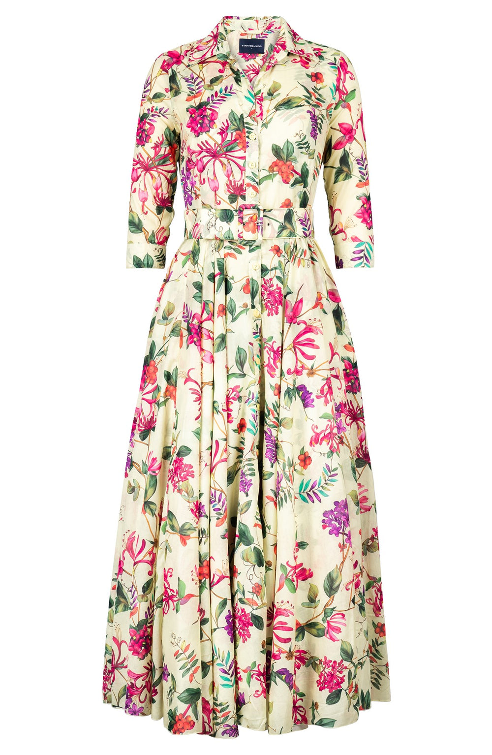 Aster Dress Shirt Collar 3/4 Sleeve Ankle Length Cotton Musola (Gallerie Summer Bouquet)