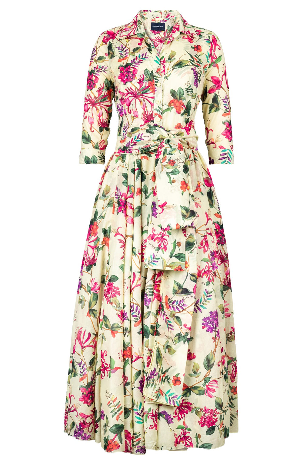 Aster Dress Shirt Collar 3/4 Sleeve Ankle Length Cotton Musola (Gallerie Summer Bouquet)