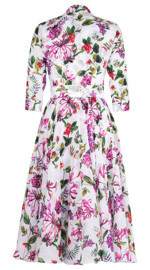 Aster Dress Shirt Collar 3/4 Sleeve Midi Length Ramie (Gallerie Summer Bouquet)