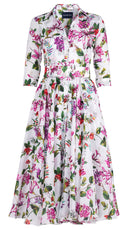 Aster Dress Shirt Collar 3/4 Sleeve Midi Length Ramie (Gallerie Summer Bouquet)