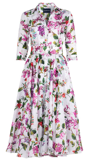 Aster Dress Shirt Collar 3/4 Sleeve Midi Length Ramie (Gallerie Summer Bouquet)