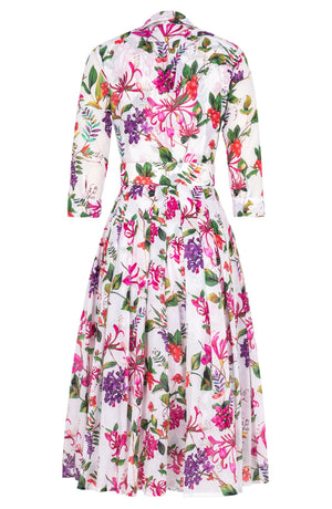 Audrey Dress #4 Shirt Collar 3/4 Sleeve Midi Length Cotton Musola (Gallerie Summer Bouquet)