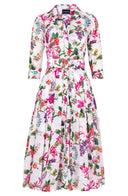 Audrey Dress #4 Shirt Collar 3/4 Sleeve Midi Length Cotton Musola (Gallerie Summer Bouquet)