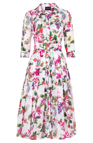 Audrey Dress #4 Shirt Collar 3/4 Sleeve Midi Length Cotton Musola (Gallerie Summer Bouquet)