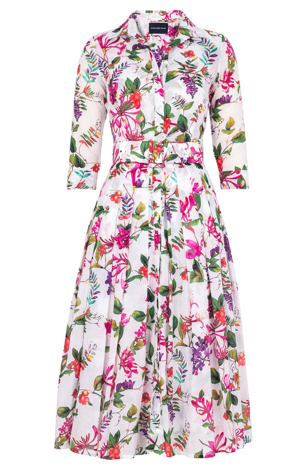 Audrey Dress #4 Shirt Collar 3/4 Sleeve Midi Length Cotton Musola (Gallerie Summer Bouquet)