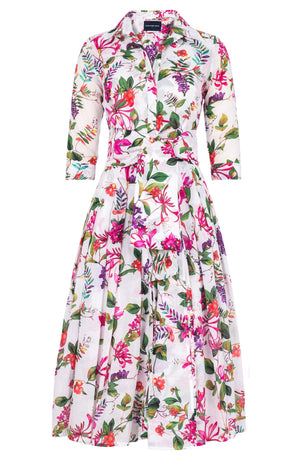 Audrey Dress #4 Shirt Collar 3/4 Sleeve Midi Length Cotton Musola (Gallerie Summer Bouquet)