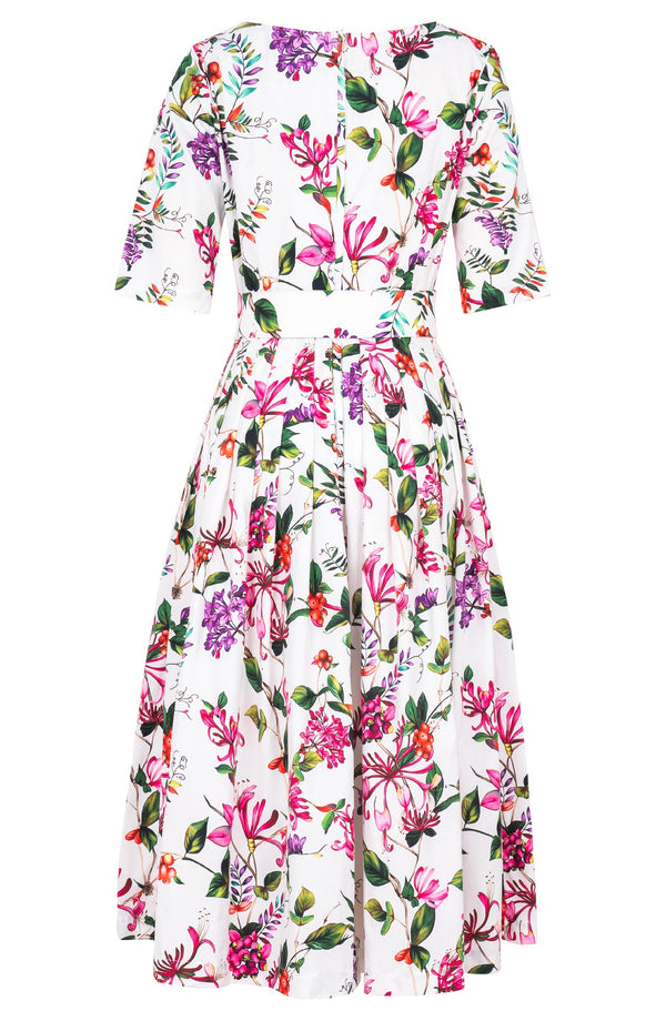 Florance Dress Boat Neck 1/2 Sleeve Midi Length Cotton Stretch (Gallerie Summer Bouquet)