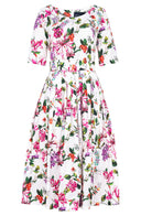 Florance Dress Boat Neck 1/2 Sleeve Midi Length Cotton Stretch (Gallerie Summer Bouquet)