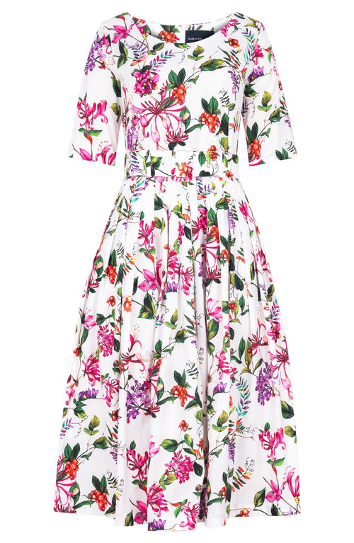Florance Dress Boat Neck 1/2 Sleeve Midi Length Cotton Stretch (Gallerie Summer Bouquet)