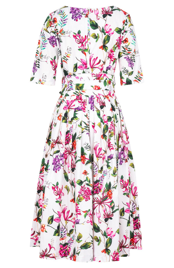 Florance Dress Boat Neck 1/2 Sleeve Midi Length Cotton Stretch (Gallerie Summer Bouquet)
