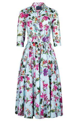 Aster Dress Shirt Collar 3/4 Sleeve Midi Length Cotton Musola (Gallerie Summer Bouquet)
